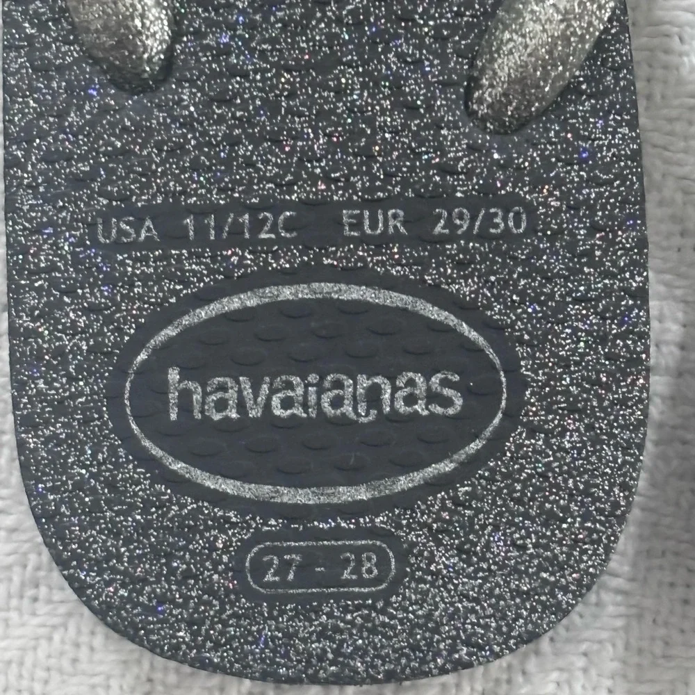 💜Havaianas Kids Glitter Black Silver Flip Flops